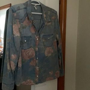 100% cotton - “denim”/floral button up long sleeve
